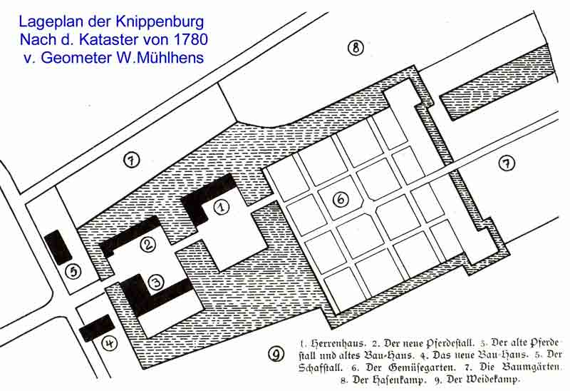 Geometer W.Mühlens: Lageplan der Knippenburg nach dem Kataster von 1780